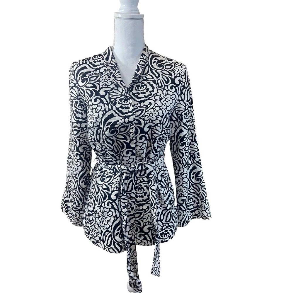 Chicos 0 Women’s  Black And White Psychedelic    Floral Jacket Whimsigoth  Tie